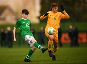 19 January 2019; Andrew Moran of Republic of Ireland and Jarrod Galea of Australia during the U16 International Friendly match between Republic of Ireland and Australia at the FAI National Training Centre in Abbotstown, Dublin. Photo by Stephen McCarthy/Sportsfile