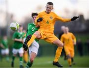 19 January 2019; Ethan Beaven of Australia in action against Dylan Gavin of Republic of Ireland during the U16 International Friendly match between Republic of Ireland and Australia at the FAI National Training Centre in Abbotstown, Dublin. Photo by Stephen McCarthy/Sportsfile