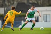 19 January 2019; Keith Carther of Republic of Ireland in action against Bailey Rule of Australia during a U18 Schools International friendly match between Republic of Ireland and Australia at Whitehall Stadium in Dublin. Photo by Eóin Noonan/Sportsfile