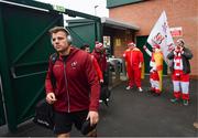 19 January 2019; Jordi Murphy of Ulster arrives ahead of the Heineken Champions Cup Pool 4 Round 6 match between Leicester Tigers and Ulster at Welford Road in Leicester, England. Photo by Ramsey Cardy/Sportsfile