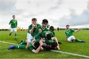 19 January 2019; Republic of Ireland players celebrate after Ben McCormack, hidden, scored their opening goal during the U16 International Friendly match between Republic of Ireland and Australia at the FAI National Training Centre in Abbotstown, Dublin. Photo by Stephen McCarthy/Sportsfile