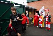 19 January 2019; Iain Henderson of Ulster arrives ahead of the Heineken Champions Cup Pool 4 Round 6 match between Leicester Tigers and Ulster at Welford Road in Leicester, England. Photo by Ramsey Cardy/Sportsfile