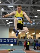 19 January 2019; Mark McConnell of Omagh Harriers A.C., Co. Tyrone, competing in the Master Men 35-49 Long Jump event, during the Irish Life Health Indoor Combined Events All Ages at AIT International Arena in Athlone, Co.Westmeath. Photo by Sam Barnes/Sportsfile