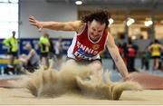 19 January 2019; Johnny Murphy of Ennis Track AC, Co. Clare, competing in the Master Men 50+ Long Jump event, during the Irish Life Health Indoor Combined Events All Ages at AIT International Arena in Athlone, Co.Westmeath. Photo by Sam Barnes/Sportsfile