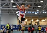 19 January 2019; Johnny Murphy of Ennis Track AC, Co. Clare, competing in the Master Men 50+ Long Jump event, during the Irish Life Health Indoor Combined Events All Ages at AIT International Arena in Athlone, Co.Westmeath. Photo by Sam Barnes/Sportsfile