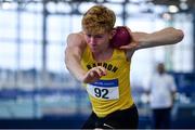 19 January 2019; Diarmuid O'Connor of Bandon AC, Co. Cork, competing in the Youth Men Shot Put event, during the Irish Life Health Indoor Combined Events All Ages at AIT International Arena in Athlone, Co.Westmeath. Photo by Sam Barnes/Sportsfile