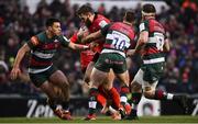 19 January 2019; Stuart McCloskey of Ulster is tackled by Matt Toomua, left, and George Ford of Leicester Tigers during the Heineken Champions Cup Pool 4 Round 6 match between Leicester Tigers and Ulster at Welford Road in Leicester, England. Photo by Ramsey Cardy/Sportsfile