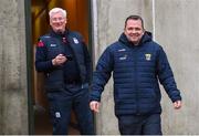 19 January 2019; Wexford manager Davy Fitzgerald shares a joke with Galway kitman James 'Tex' Callaghan before the Bord na Móna Walsh Cup Final match between Wexford and Galway at Bellefield in Enniscorthy, Wexford. Photo by Piaras Ó Mídheach/Sportsfile
