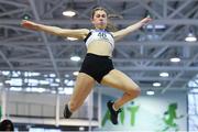 19 January 2019; Lara O'Byrne of Donore Harriers, Co. Dublin, competing in the Junior Women Long Jump event, during the Irish Life Health Indoor Combined Events All Ages at AIT International Arena in Athlone, Co.Westmeath. Photo by Sam Barnes/Sportsfile
