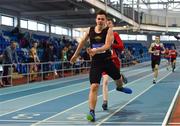 19 January 2019; Karlis Kaugars of Dunleer AC, Co. Louth, competing in the U15 Boys 800m event, during the Irish Life Health Indoor Combined Events All Ages at AIT International Arena in Athlone, Co.Westmeath. Photo by Sam Barnes/Sportsfile