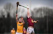 19 January 2019; Killian Doyle of Westmeath and Donal McKinley of Antrim during the Bord na Mona Kehoe Cup Final match between Westmeath and Antrim at the GAA Games Development Centre in Abbotstown, Dublin. Photo by Stephen McCarthy/Sportsfile