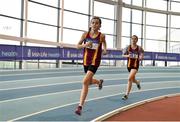 19 January 2019; Laura Dunlea, left, and Allison Dempsey of Eire Og Corra Choill AC, Co.Kildare , competing in the U14 Girls 800m event, during the Irish Life Health Indoor Combined Events All Ages at AIT International Arena in Athlone, Co.Westmeath. Photo by Sam Barnes/Sportsfile