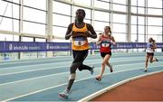 19 January 2019; Fatimo Amusa of Leevale AC, Co. Cork, competing in the U14 Girls 800m event, during the Irish Life Health Indoor Combined Events All Ages at AIT International Arena in Athlone, Co.Westmeath. Photo by Sam Barnes/Sportsfile