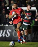 19 January 2019; Robert Baloucoune of Ulster on his way to scoring his side's second try during the Heineken Champions Cup Pool 4 Round 6 match between Leicester Tigers and Ulster at Welford Road in Leicester, England. Photo by Ramsey Cardy/Sportsfile