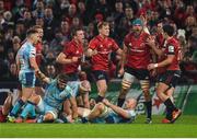 19 January 2019; Tadhg Beirne of Munster is congratulated by teammates after winning a turnover during the Heineken Champions Cup Pool 2 Round 6 match between Munster and Exeter Chiefs at Thomond Park in Limerick. Photo by Diarmuid Greene/Sportsfile