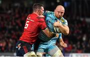 19 January 2019; Matt Kvesic of Exeter Chiefs is tackled by Peter O’Mahony of Munster during the Heineken Champions Cup Pool 2 Round 6 match between Munster and Exeter Chiefs at Thomond Park in Limerick. Photo by Brendan Moran/Sportsfile