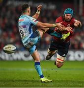 19 January 2019; Nic White of Exeter Chiefs is blocked down by Tadhg Beirne of Munster during the Heineken Champions Cup Pool 2 Round 6 match between Munster and Exeter Chiefs at Thomond Park in Limerick. Photo by Diarmuid Greene/Sportsfile