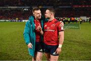 19 January 2019; Rory Scannell, left, and Alby Mathewson of Munster celebrate after the Heineken Champions Cup Pool 2 Round 6 match between Munster and Exeter Chiefs at Thomond Park in Limerick. Photo by Diarmuid Greene/Sportsfile
