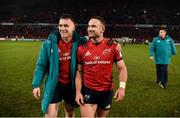 19 January 2019; Rory Scannell, left, and Alby Mathewson of Munster celebrate after the Heineken Champions Cup Pool 2 Round 6 match between Munster and Exeter Chiefs at Thomond Park in Limerick. Photo by Diarmuid Greene/Sportsfile