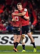 19 January 2019; Joey Carbery, left, and Chris Farrell of Munster celebrate after the Heineken Champions Cup Pool 2 Round 6 match between Munster and Exeter Chiefs at Thomond Park in Limerick. Photo by Brendan Moran/Sportsfile