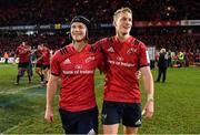 19 January 2019; Tyler Bleyendaal, left, and Mike Haley of Munster celebrate after the Heineken Champions Cup Pool 2 Round 6 match between Munster and Exeter Chiefs at Thomond Park in Limerick. Photo by Brendan Moran/Sportsfile