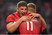 19 January 2019; Dan Goggin, left, and Keith Earls of Munster celebrate at the final whistle of the Heineken Champions Cup Pool 2 Round 6 match between Munster and Exeter Chiefs at Thomond Park in Limerick. Photo by Brendan Moran/Sportsfile