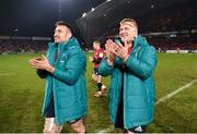 19 January 2019; Niall Scannell, left, and John Ryan of Munster applaud supporters after the Heineken Champions Cup Pool 2 Round 6 match between Munster and Exeter Chiefs at Thomond Park in Limerick. Photo by Diarmuid Greene/Sportsfile