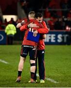 19 January 2019; Munster head coach Johann van Graan, right, and Andrew Conway celebrate after the Heineken Champions Cup Pool 2 Round 6 match between Munster and Exeter Chiefs at Thomond Park in Limerick. Photo by Diarmuid Greene/Sportsfile