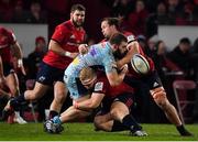 19 January 2019; Luke Cowan-Dickie of Exeter Chiefs loses possession as he is tackled by Jeremy Loughman, left, and Arno Botha of Munster during the Heineken Champions Cup Pool 2 Round 6 match between Munster and Exeter Chiefs at Thomond Park in Limerick. Photo by Brendan Moran/Sportsfile