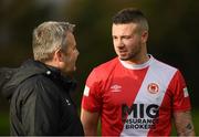 19 January 2019; St Patrick's Athletic manager Harry Kenny speaks with Michael Drennan of St Patrick's Athletic during a pre-season friendly match between St. Patrick’s Athletic and Cobh Ramblers at Ballyoulster United in Kildare. Photo by Harry Murphy/Sportsfile
