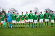 19 January 2019; The Republic of Ireland team stand for the National Anthem prior to the U16 International Friendly match between Republic of Ireland and Australia at the FAI National Training Centre in Abbotstown, Dublin. Photo by Stephen McCarthy/Sportsfile