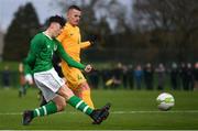 19 January 2019; Dylan Gavin of Republic of Ireland and Ethan Beaven of Australia during the U16 International Friendly match between Republic of Ireland and Australia at the FAI National Training Centre in Abbotstown, Dublin. Photo by Stephen McCarthy/Sportsfile