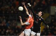 19 January 2019; Niall Morgan of Tyrone  in action against Stefan Campbell, left, and Jamie Clarke of Armagh during the Bank of Ireland Dr McKenna Cup Final match between Armagh and Tyrone at the Athletic Grounds in Armagh. Photo by Oliver McVeigh/Sportsfile