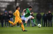 19 January 2019; Andrew Moran of Republic of Ireland and Jeremy Siarkaras of Australia during the U16 International Friendly match between Republic of Ireland and Australia at the FAI National Training Centre in Abbotstown, Dublin. Photo by Stephen McCarthy/Sportsfile
