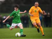19 January 2019; Andrew Moran of Republic of Ireland and Andrew Maranta of Australia during the U16 International Friendly match between Republic of Ireland and Australia at the FAI National Training Centre in Abbotstown, Dublin. Photo by Stephen McCarthy/Sportsfile