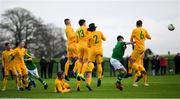 19 January 2019; Michael Ruhs of Australia lies on the ground in an attempt to block a Republic of Ireland free kick during the U16 International Friendly match between Republic of Ireland and Australia at the FAI National Training Centre in Abbotstown, Dublin. Photo by Stephen McCarthy/Sportsfile