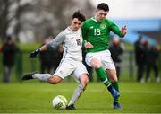 19 January 2019; Australia goalkeeper Ryan Del Nido and Calum Kavanagh of Republic of Ireland during the U16 International Friendly match between Republic of Ireland and Australia at the FAI National Training Centre in Abbotstown, Dublin. Photo by Stephen McCarthy/Sportsfile