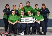 20 January 2019; Athletes and Coaches from Co. Down, front row, from left, Swimming Athlete Emma Carlisle, Kayaking Athlete Fergal Gregory, Swimming Athlete Peadar Connolly, Basketball Athlete Gemma O'Keefe. Back Row, from left, Gymnasics Coach Nicole McKervey, Swimming Coach Esther King, Eqestrian Athlete Megan McElherron, Swimming Athlete Connor McClorey Basketball Athlete Amy Watters and Bowling Coach Helen McKee in attendance at the Special Olympics Ireland official launch Team Ireland for the 2019 Word Summer Games at the Carlton Hotel Tyrelstown in Dublin. Photo by Harry Murphy/Sportsfile