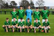 19 January 2019; The Republic of Ireland team, back row, from left, Gavin O'Brien, Anselmo Garcia MacNulty, Daniel Rose, Dylan Gavin, Sinclair Armstrong, front row, Fionnan Coyle, Jamie Doyle, Andrew Moran, Adam Wells, Kyle Martin-Conway and Ben McCormack prior to the U16 International Friendly match between Republic of Ireland and Australia at the FAI National Training Centre in Abbotstown, Dublin. Photo by Stephen McCarthy/Sportsfile