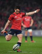 19 January 2019; Joey Carbery of Munster kicks a penalty during the Heineken Champions Cup Pool 2 Round 6 match between Munster and Exeter Chiefs at Thomond Park in Limerick. Photo by Brendan Moran/Sportsfile