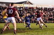 20 January 2019; Barry McHugh of Galway shoots to score his side’s first goal despite the efforts of Darren O’Malley of Roscommon during the Connacht FBD League Final match between Galway and Roscommon at Tuam Stadium in Galway. Photo by Sam Barnes/Sportsfile