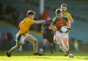 20 January 2019; Gary O'Leary of Kilcummin is tackled by Conor Keogh of Two Mile House during the AIB GAA Football All-Ireland Intermediate Championship semi-final match between Two Mile House and Kilcummin at the Gaelic Grounds in Limerick. Photo by Eóin Noonan/Sportsfile