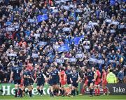 12 January 2019; Leinster supporters celebrate a try during the Heineken Champions Cup Pool 1 Round 5 match between Leinster and Toulouse at the RDS Arena in Dublin. Photo by Stephen McCarthy/Sportsfile