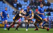 20 January 2019; Garry Ringrose of Leinster is tackled by Zurabi Zhvania, left, and Ben Morris of Wasps during the Heineken Champions Cup Pool 1 Round 6 match between Wasps and Leinster at the Ricoh Arena in Coventry, England. Photo by Ramsey Cardy/Sportsfile