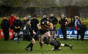 20 January 2019; David McDermott of Co Carlow RFC is tackled by Liam Caddy of Kilkenny RFC during the Bank of Ireland Provincial Towns Cup Round 1 match between Co Carlow RFC and Kilkenny RFC at Carlow RFC in Oakpark, Carlow. Photo by David Fitzgerald/Sportsfile