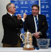 20 January 2019; Michael Carbery, Co Carlow RFC president, left, pulls out the name of Gorey RFC alongside Leinster Rugby Executive Commitee Member Robert McDermott during the Bank of Ireland Provincial Towns Cup Round 2 Draw at Carlow RFC in Oakpark, Carlow. Photo by David Fitzgerald/Sportsfile