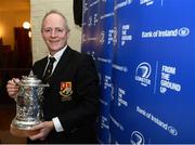 20 January 2019; Michael Carbery, Co Carlow RFC President, with the cup following the Bank of Ireland Provincial Towns Cup Round 2 Draw at Carlow RFC in Oakpark, Carlow. Photo by David Fitzgerald/Sportsfile
