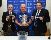 20 January 2019; Michael Carbery, Co Carlow RFC President, with the name of Enniscorthy RFC, left, Dermot O'Mahony, Leinster Rugby Fixtures Admin with the cup and Robert McDermott, Leinster Rugby Executive Committee Member with the name of Skerries RFC following the Bank of Ireland Provincial Towns Cup Round 2 Draw at Carlow RFC in Oakpark, Carlow. Photo by David Fitzgerald/Sportsfile