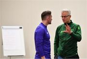 21 January 2019; FAI High Performance Director Ruud Dokter, right, and Republic of Ireland assistant coach Robbie Keane in conversation during the FAI UEFA Pro Licence course at Johnstown House in Enfield, Co Meath. Photo by Seb Daly/Sportsfile