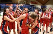 21 January 2019; Marie Creedon of Presentation SS, Thurles is congratulated by team-mates after winning the MVP following the Subway All-Ireland Schools Cup U19 B Girls Final match between Colaiste Pobail Setanta and Presentation SS, Thurles at the National Basketball Arena in Tallaght, Dublin. Photo by David Fitzgerald/Sportsfile
